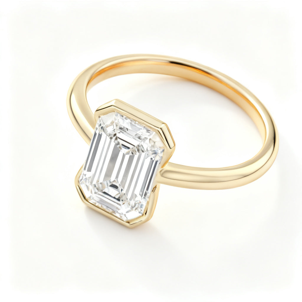 Lumina Emerald Solitaire Ring Yellow Gold Overhead View