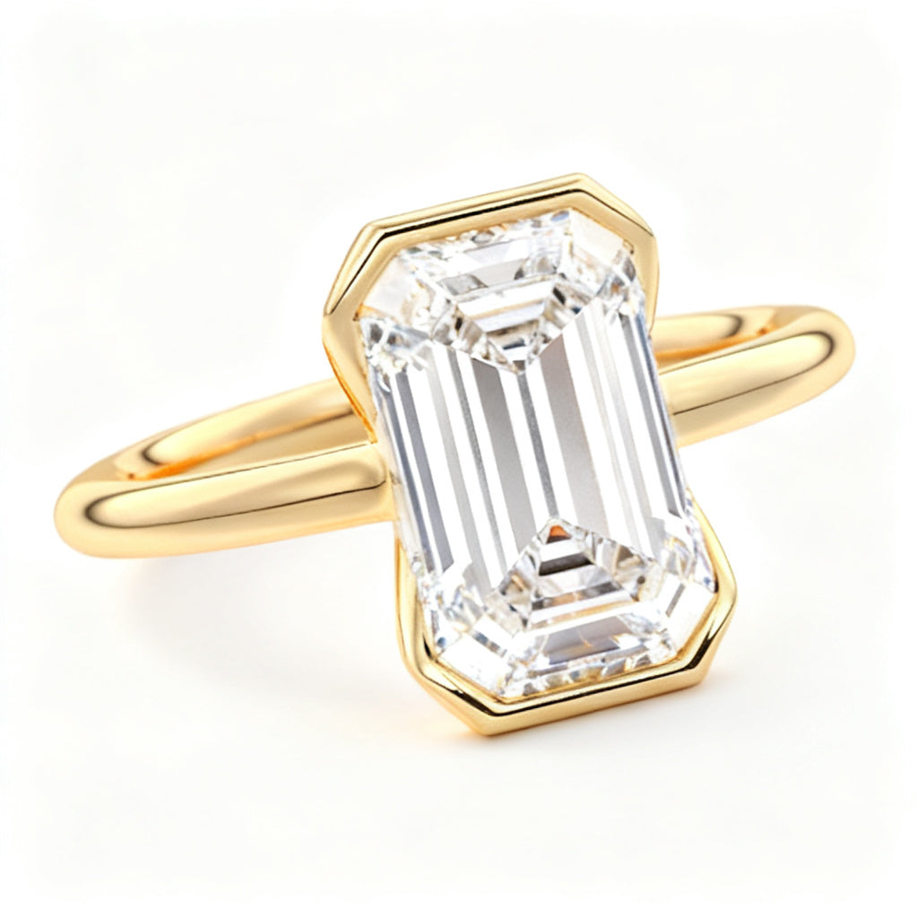 Lumina Emerald Solitaire Ring Yellow Gold 45 Degree View