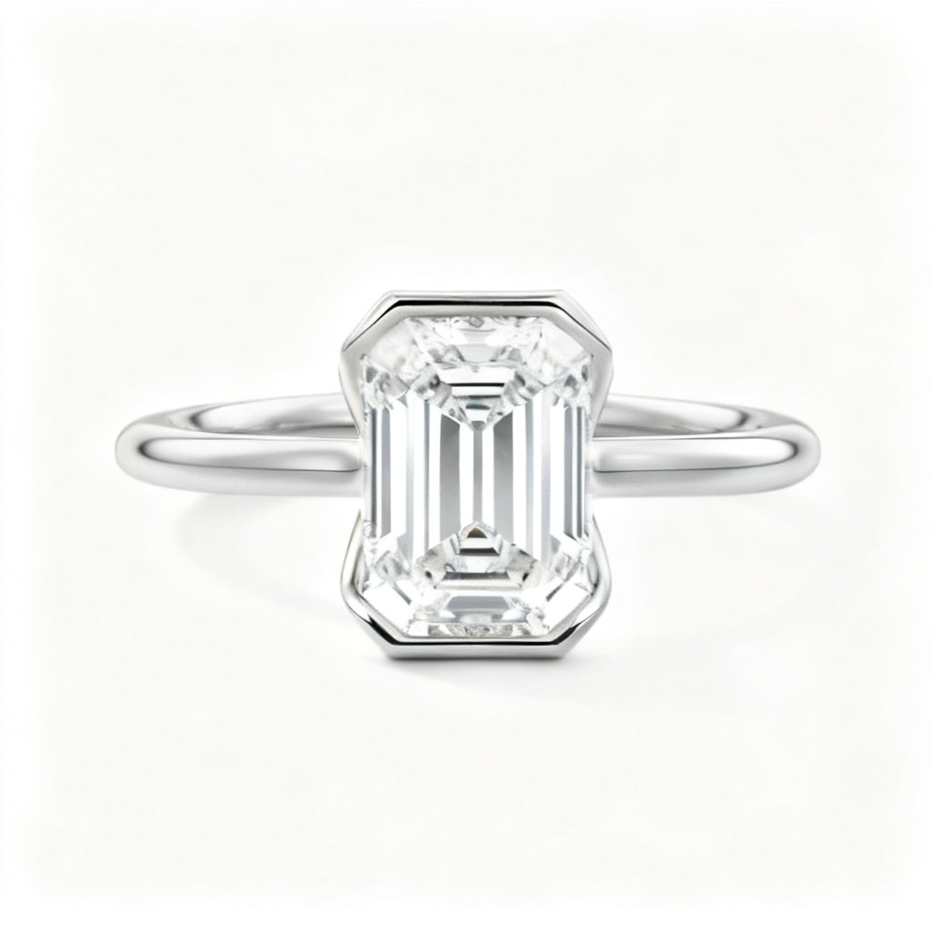 Lumina Emerald Solitaire Ring White Gold Front View