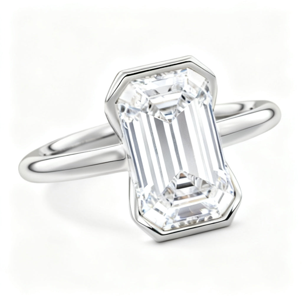 Lumina Emerald Solitaire Ring White Gold 45 Degree View