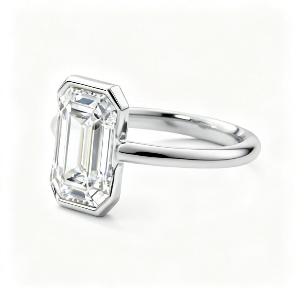 Lumina Emerald Solitaire Ring White Gold Side View