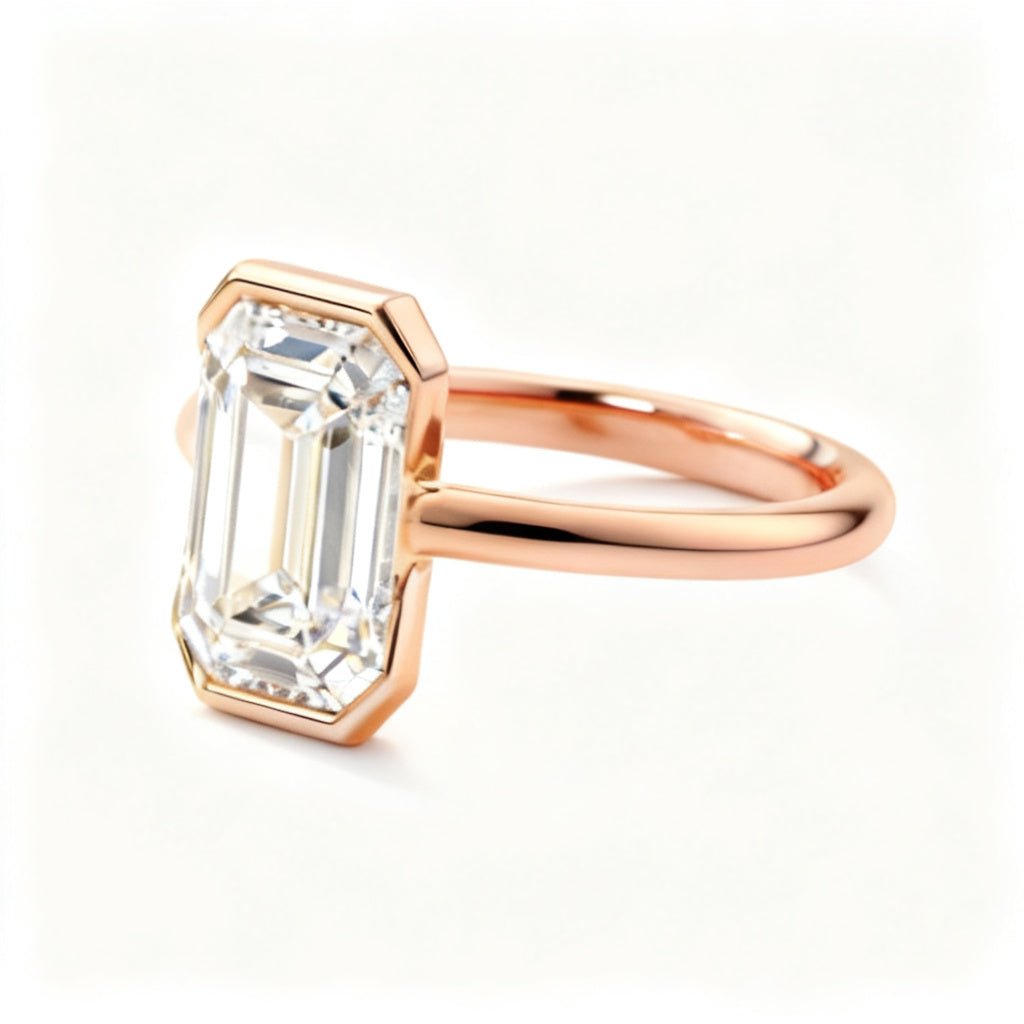 Lumina Emerald Solitaire Ring Rose Gold Side View