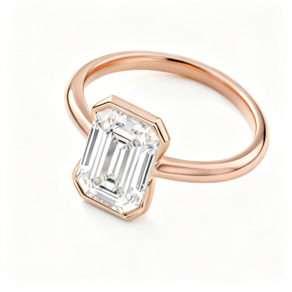 Lumina Emerald Solitaire Ring Rose Gold Overhead View