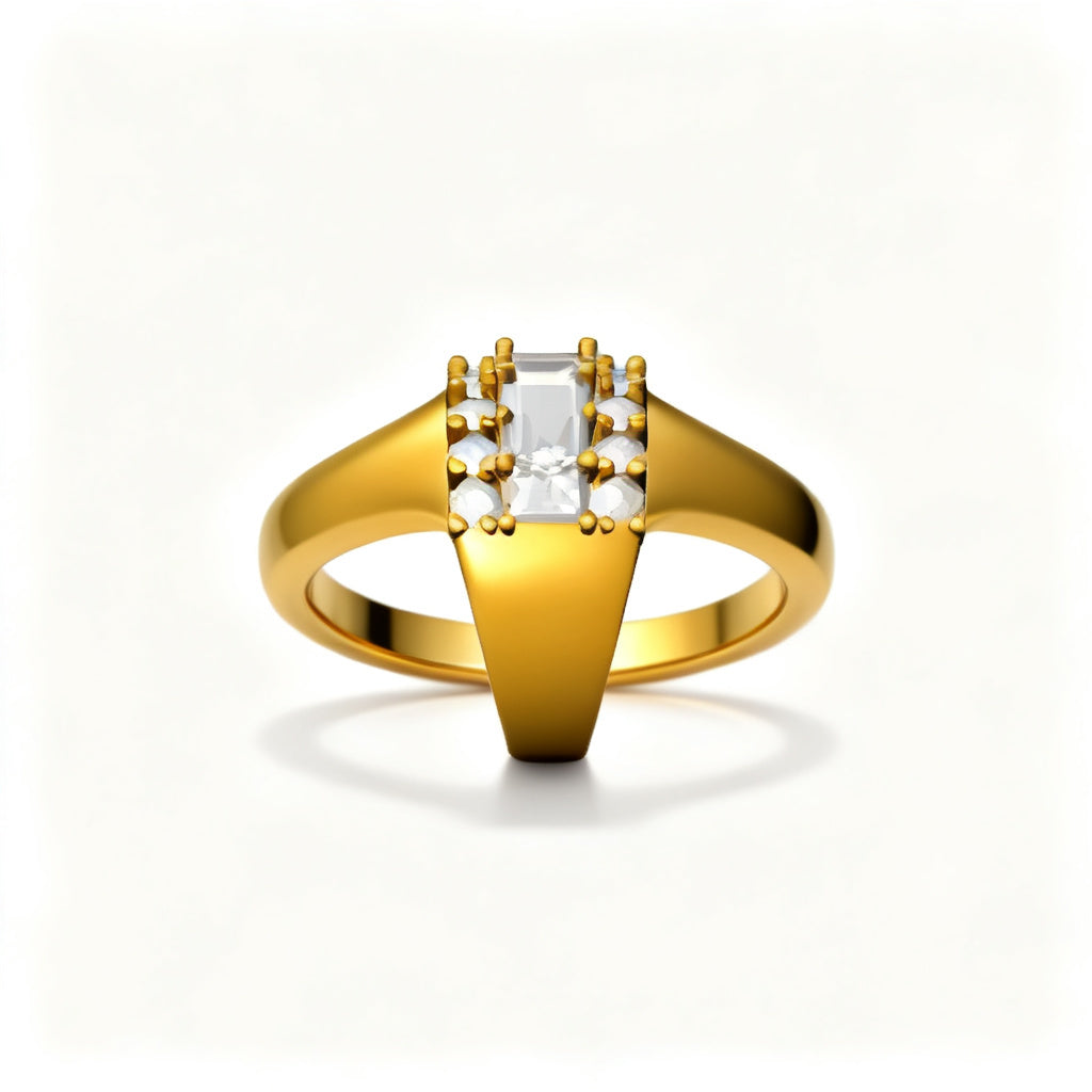 Emerald Mosaic Band Ring Yellow Gold Front View