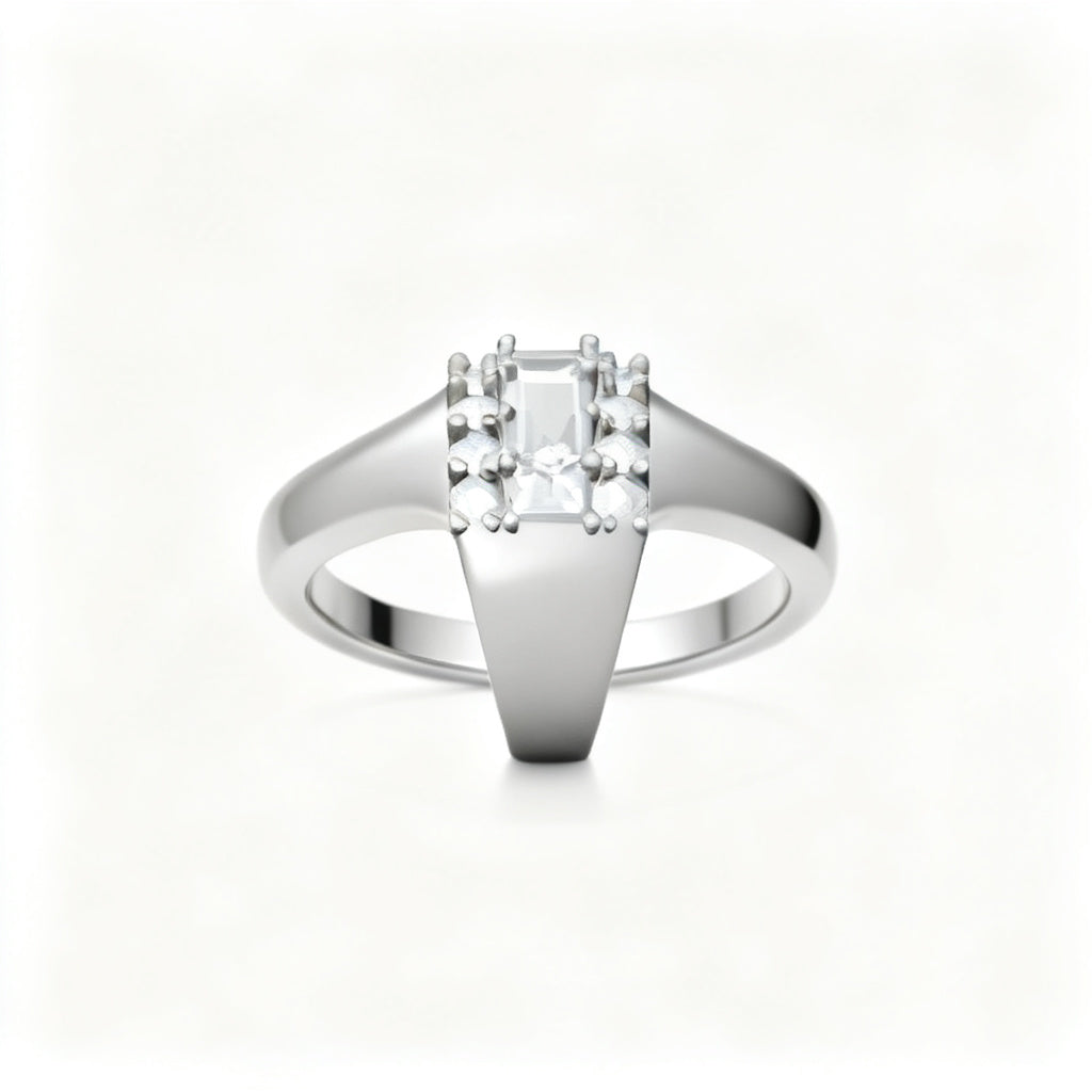 Emerald Mosaic Band Ring White Gold Front View