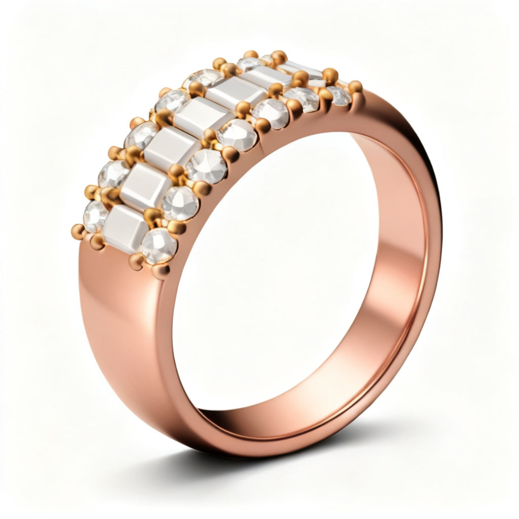 Emerald Mosaic Band Ring Rose Gold Side View