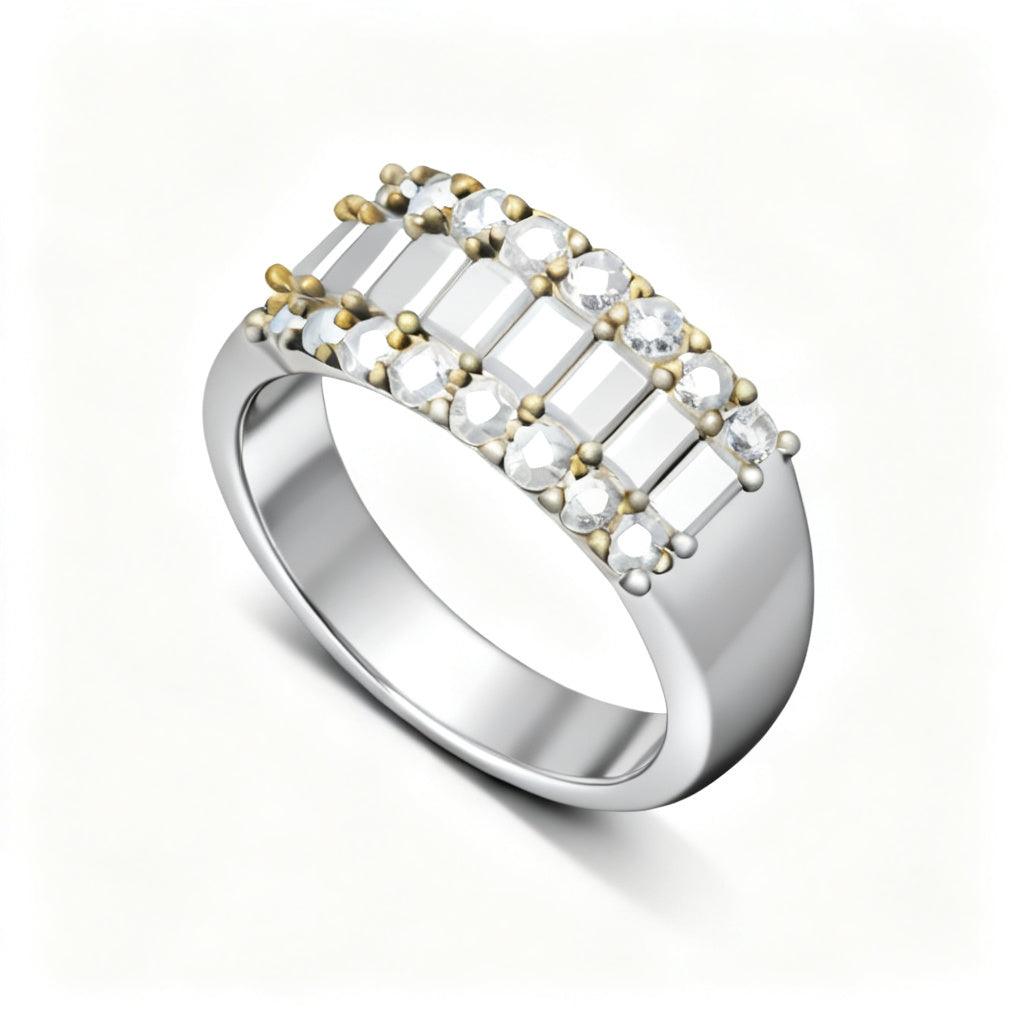 Emerald Mosaic Band Ring White Gold Overhead View