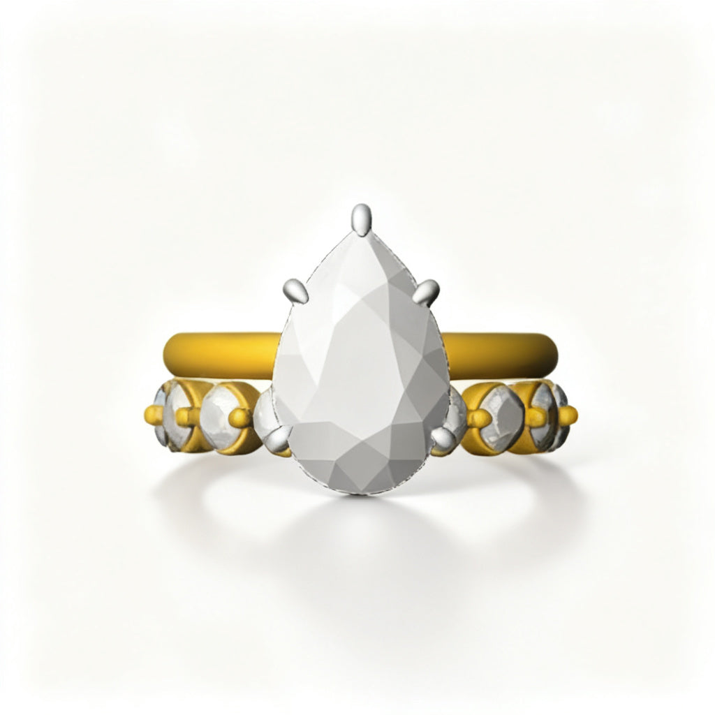 Luminous Pear Halo Ring Yellow Gold Front View