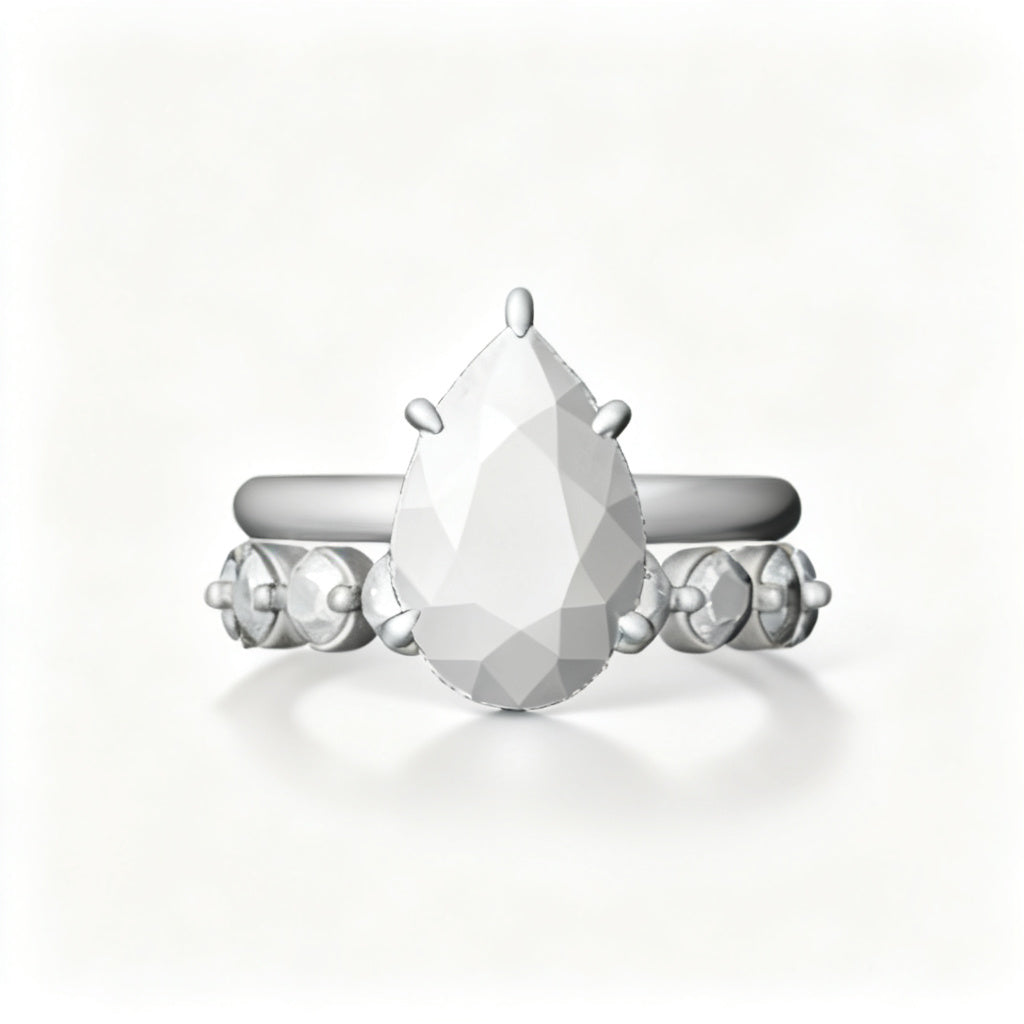 Luminous Pear Halo Ring White Gold Front View