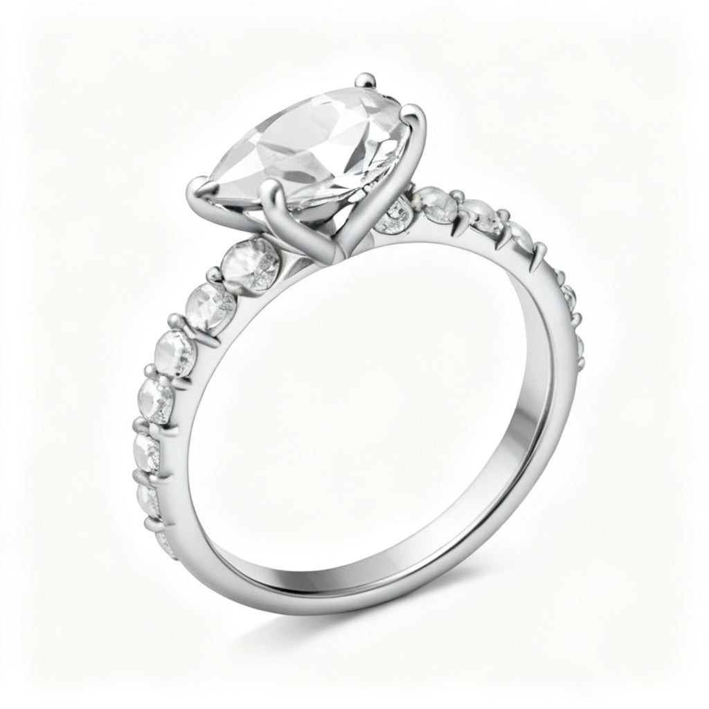 Luminous Pear Halo Ring White Gold 45 Degree View