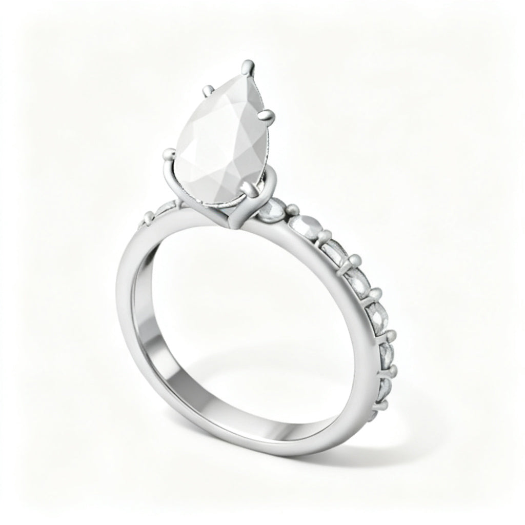 Luminous Pear Halo Ring White Gold Side View