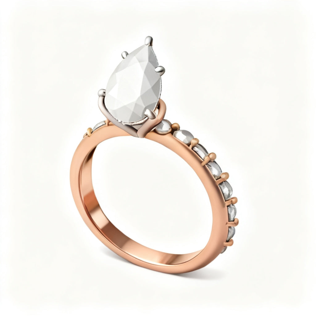 Luminous Pear Halo Ring Rose Gold Side View