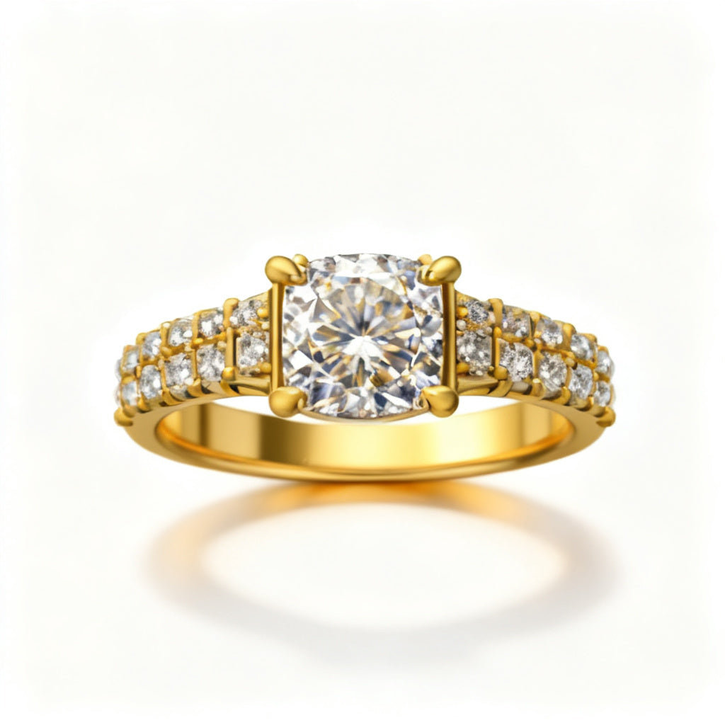 Sovereign Asscher Band Ring Yellow Gold Front View