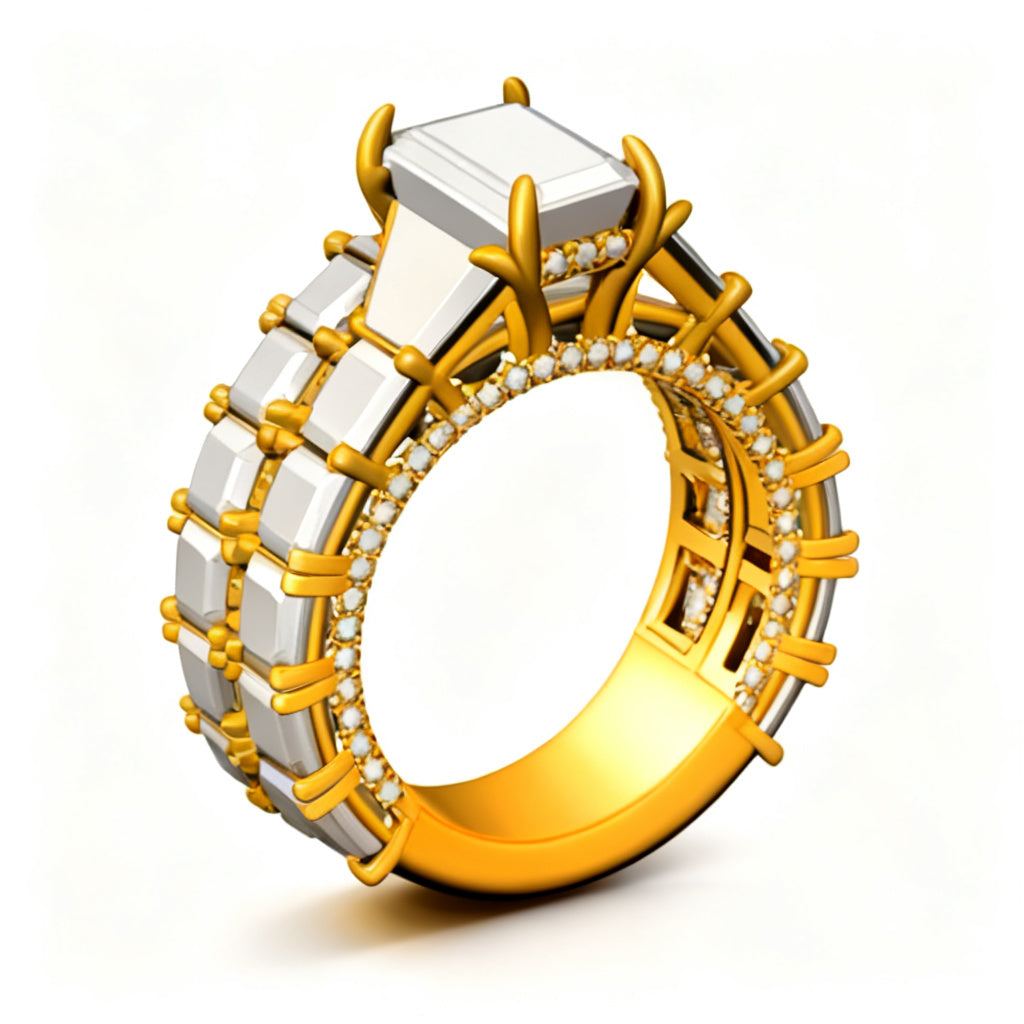 Sovereign Asscher Band Ring Yellow Gold Side View