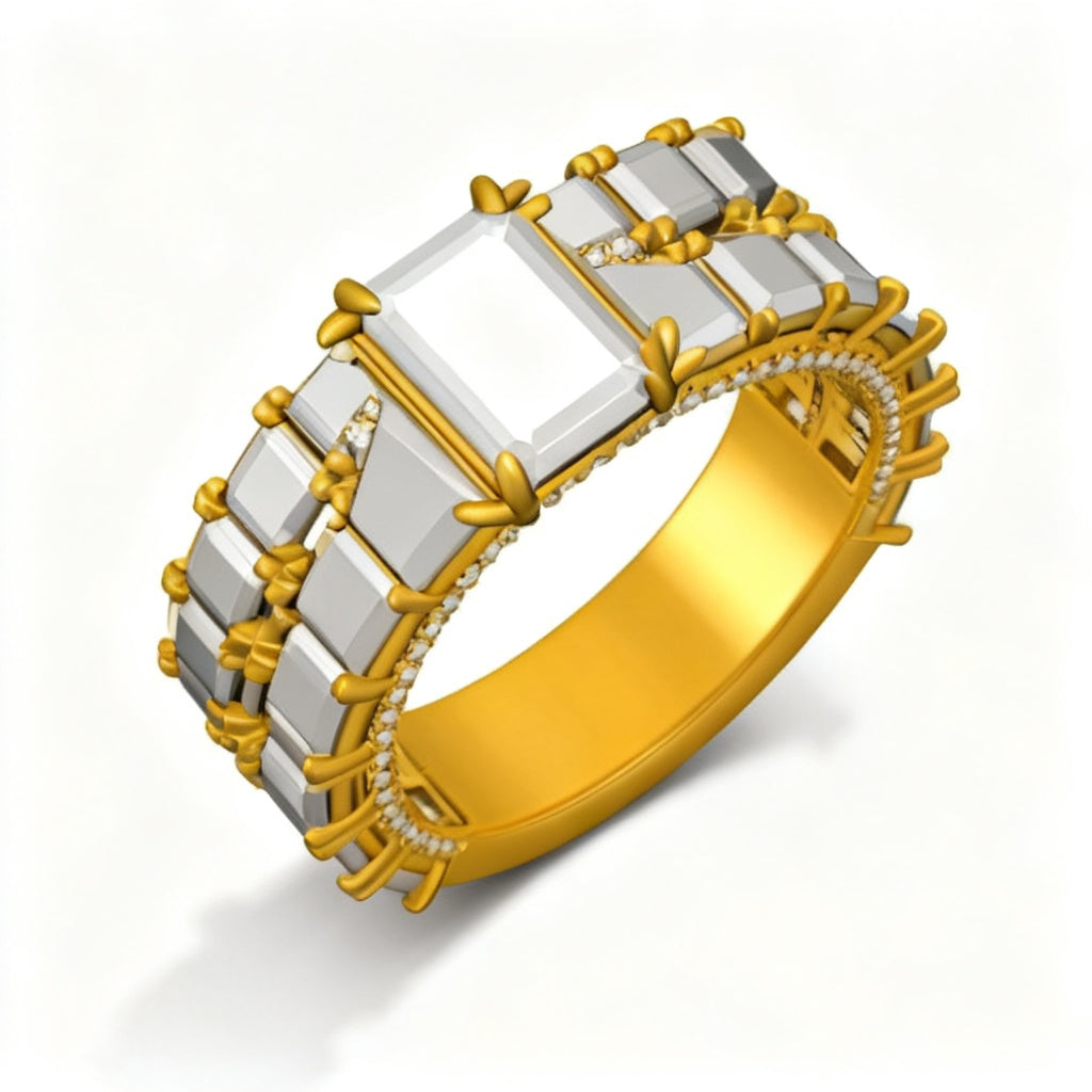 Sovereign Asscher Band Ring Yellow Gold Overhead View