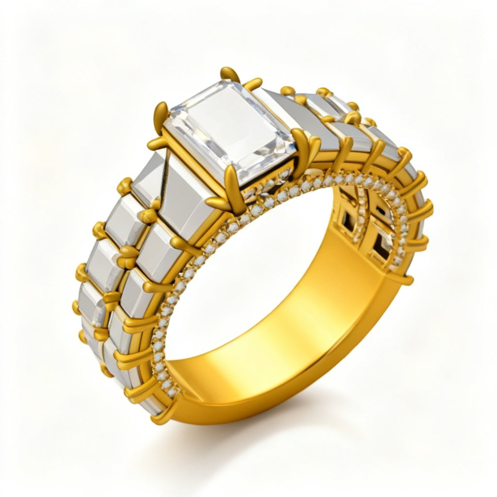 Sovereign Asscher Band Ring Yellow Gold 45 Degree View