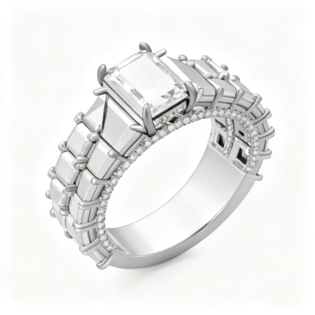 Sovereign Asscher Band Ring White Gold 45 Degree View