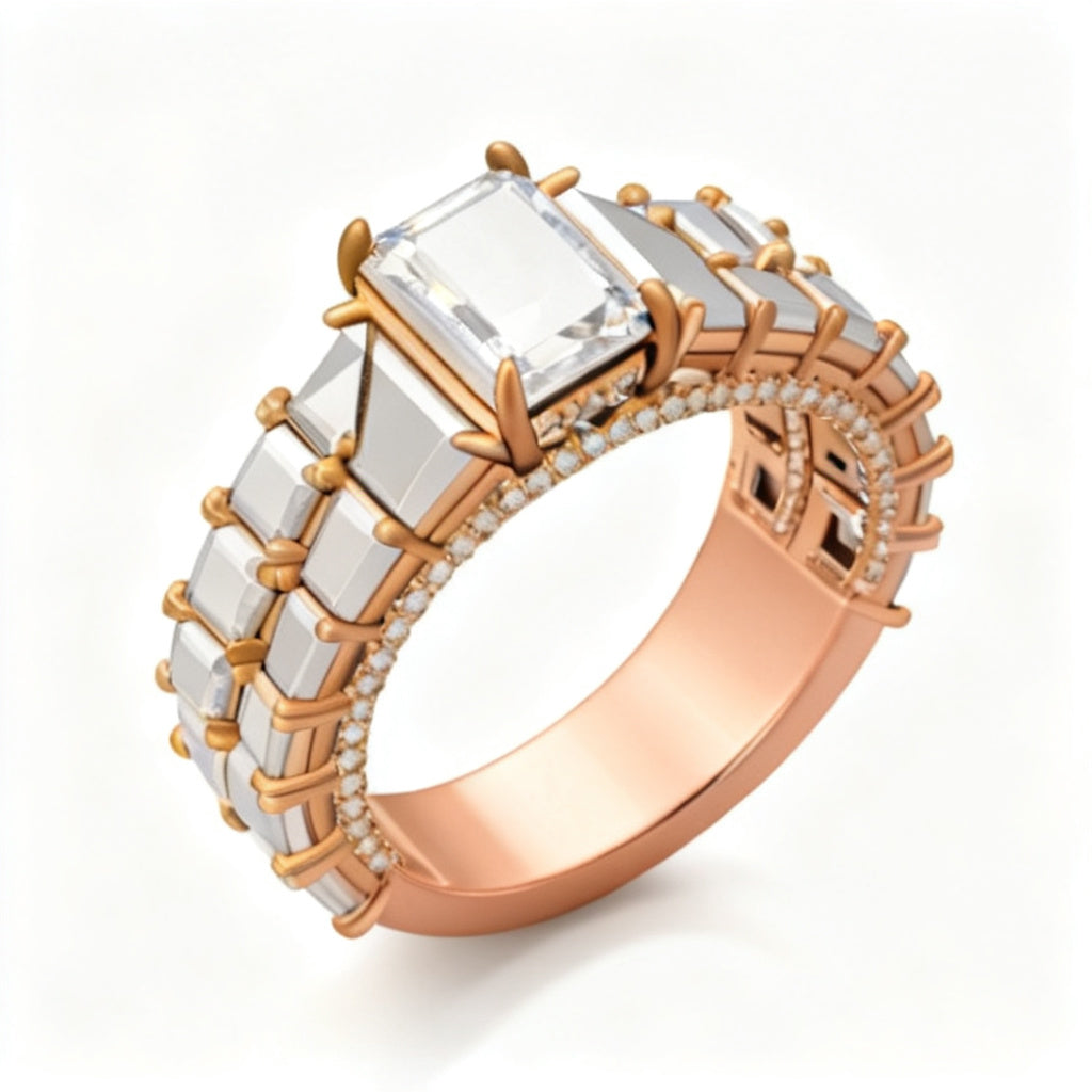 Sovereign Asscher Band Ring Rose Gold 45 Degree View