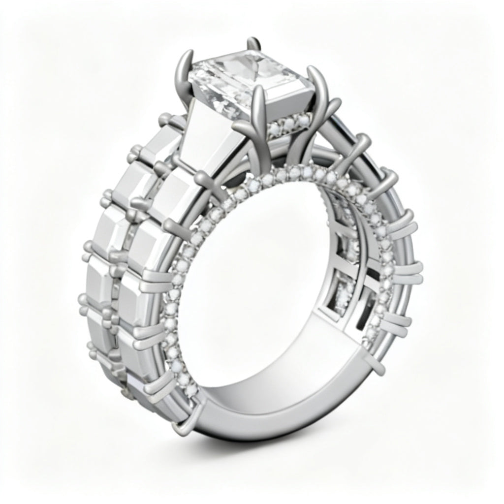 Sovereign Asscher Band Ring White Gold Side View