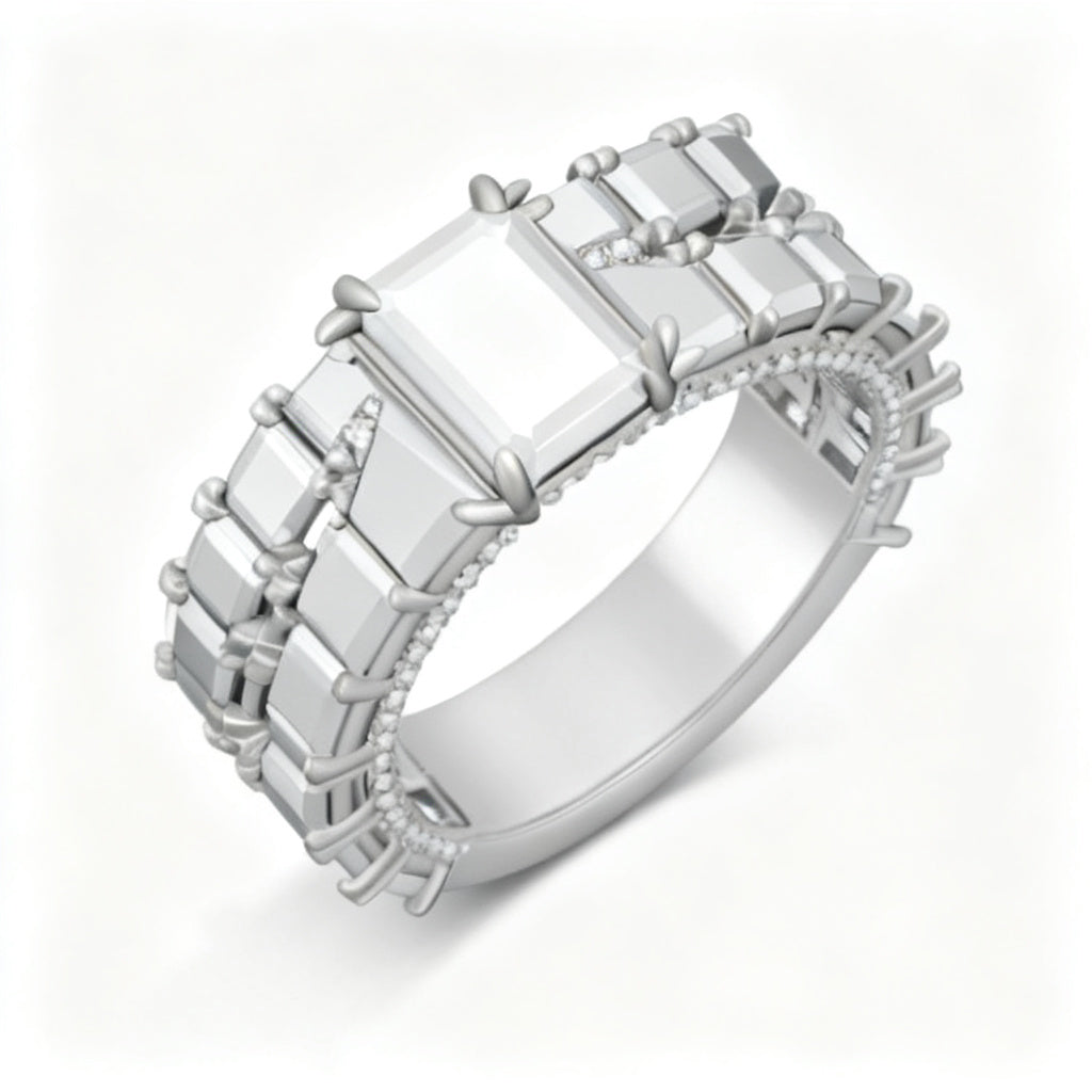 Sovereign Asscher Band Ring White Gold Overhead View