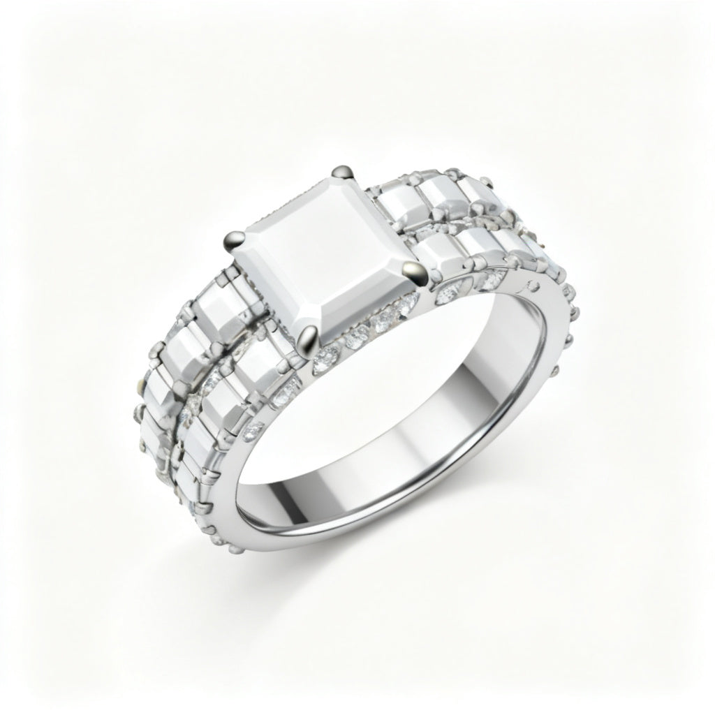 Emerald Asscher Sovereign Band Ring White Gold Overhead View
