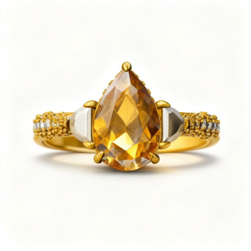 Celestial Pear Radiance Ring Yellow Gold Front View