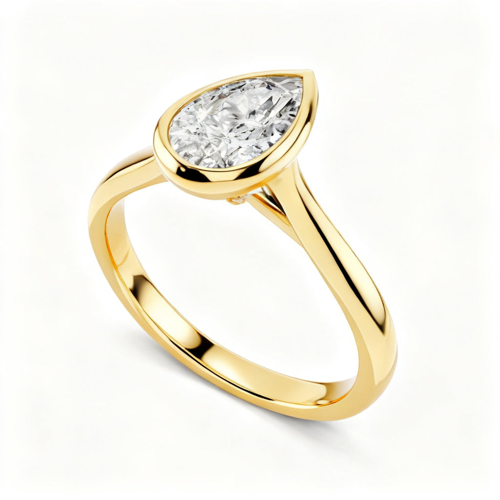 Ethereal Pear Solitaire Ring Yellow Gold 45 Degree View