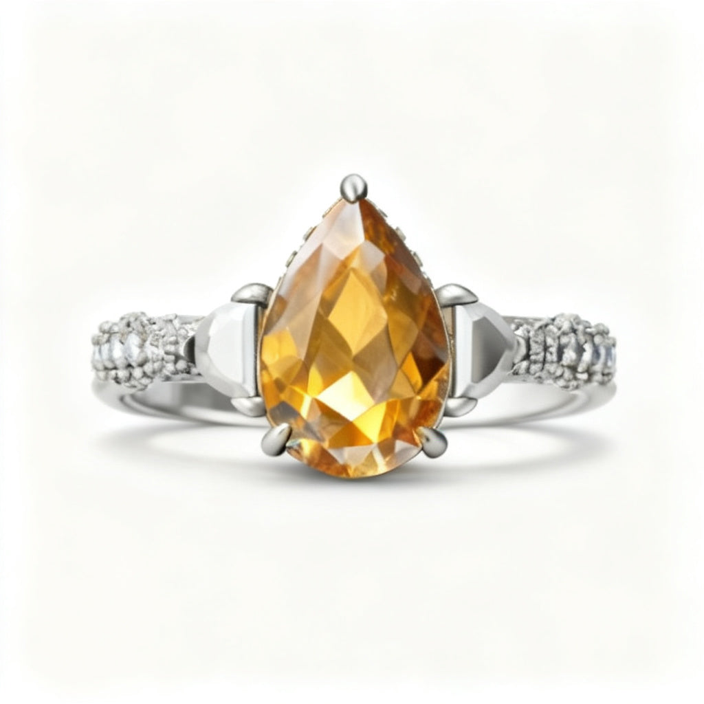 Celestial Pear Radiance Ring White Gold Front View