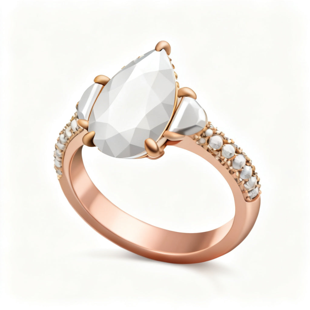 Celestial Pear Radiance Ring Rose Gold 45 Degree View