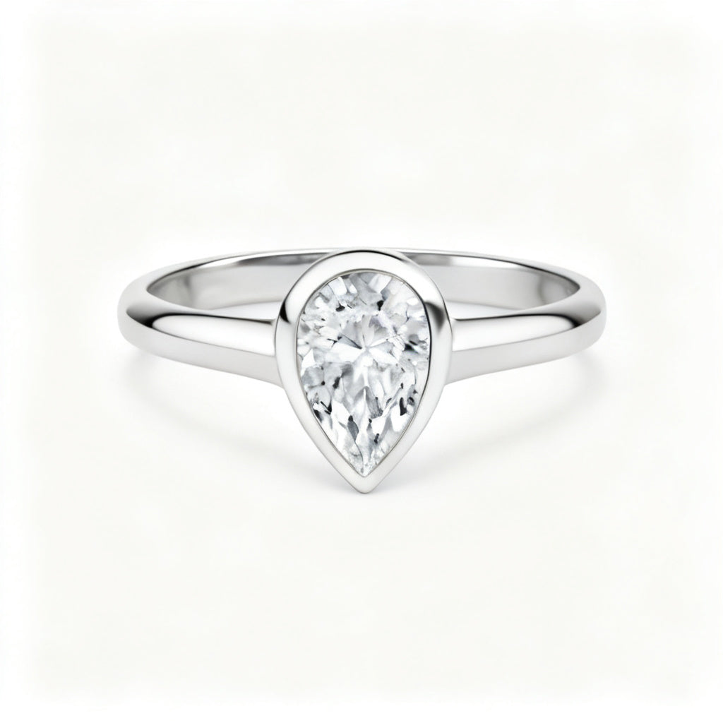 Ethereal Pear Solitaire Ring White Gold Front View