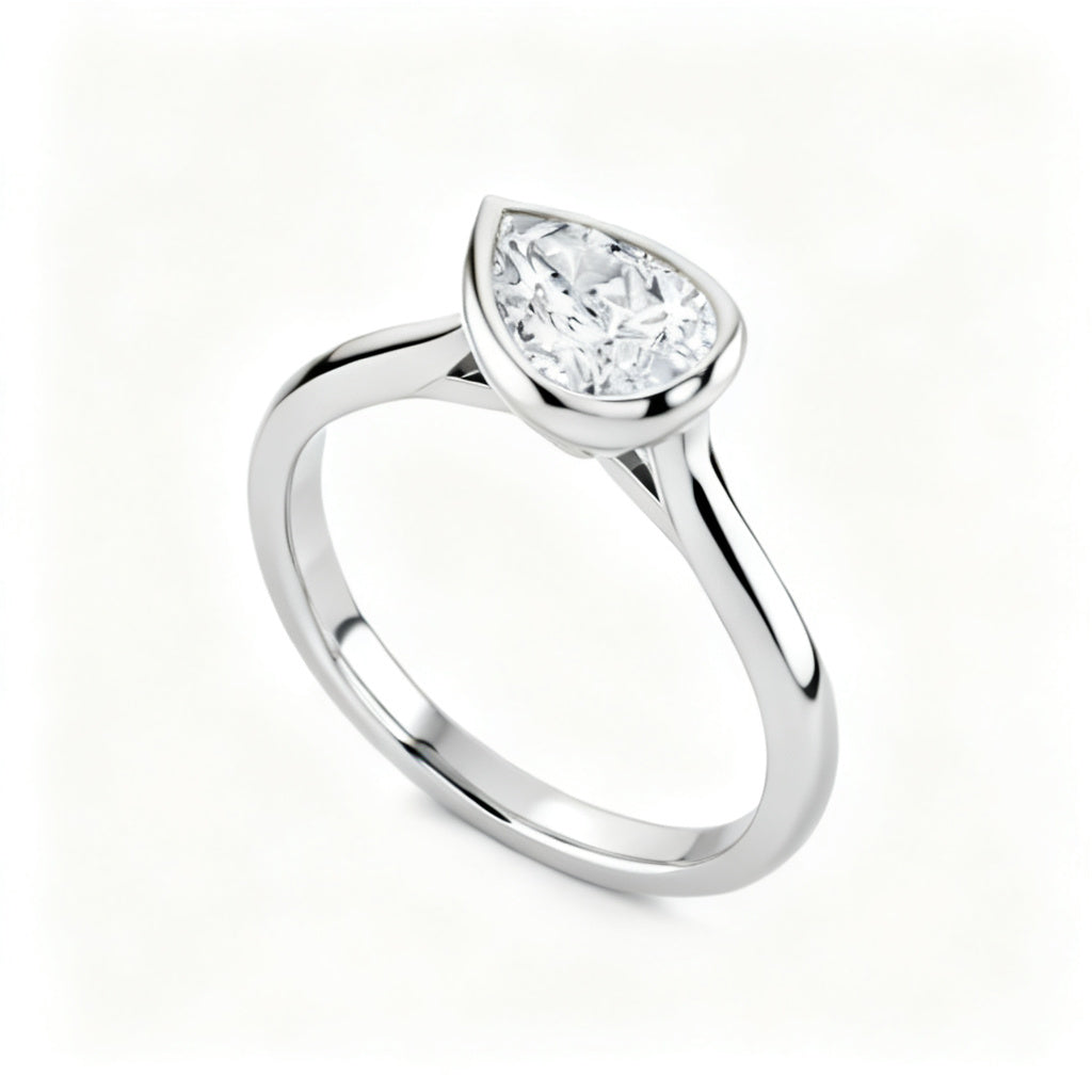 Ethereal Pear Solitaire Ring White Gold Side View