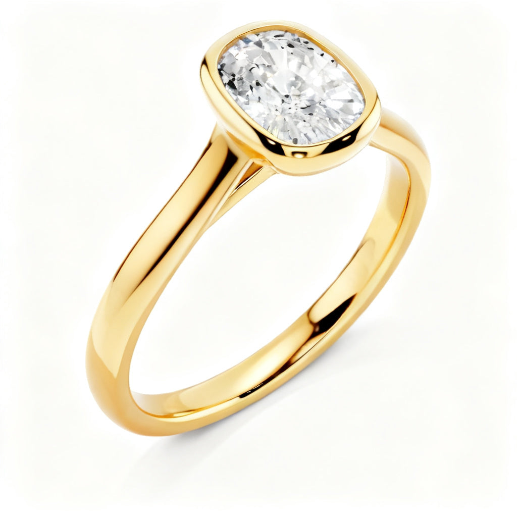 Aura Cushion Solitaire Ring Yellow Gold Side View