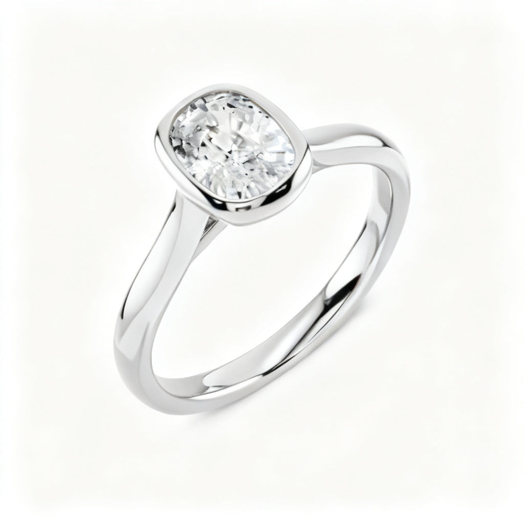 Aura Cushion Solitaire Ring White Gold 45 Degree View