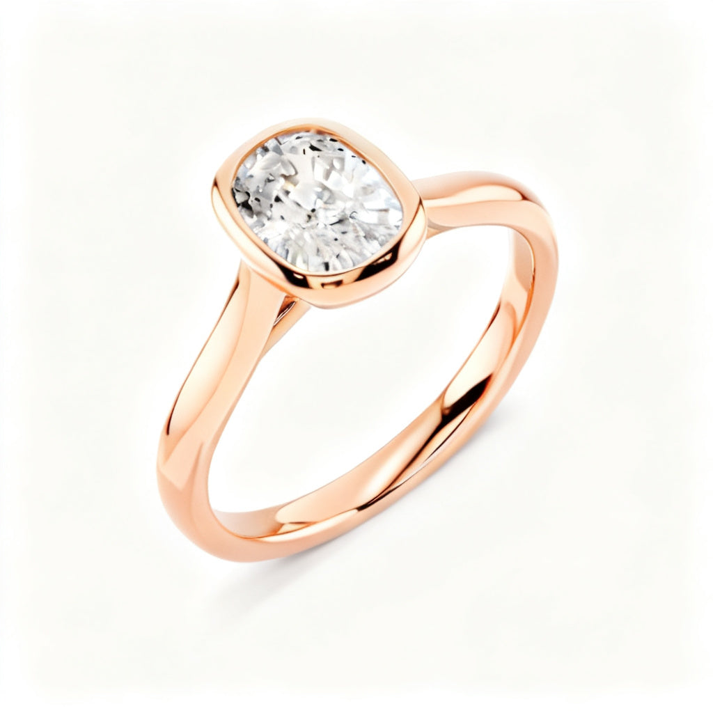 Aura Cushion Solitaire Ring Rose Gold 45 Degree View