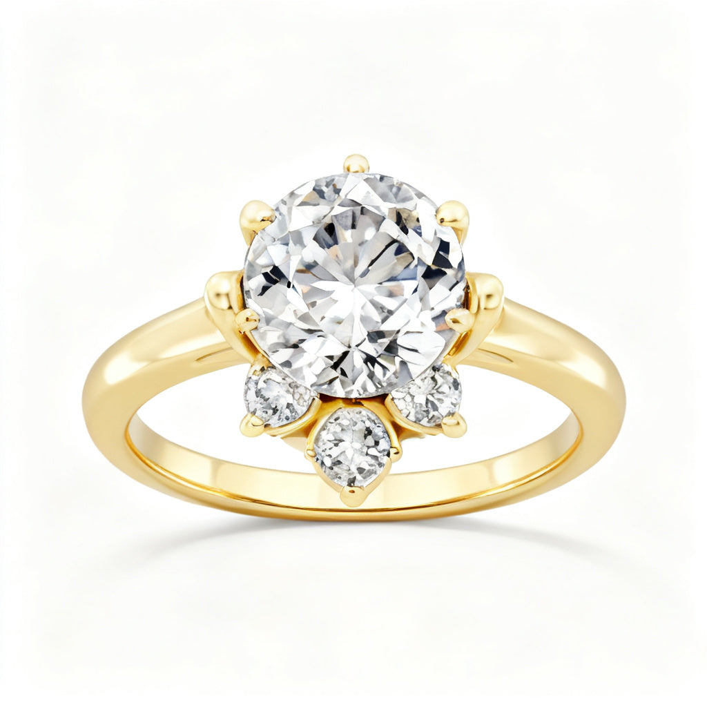 Cushion Cascade Ring Yellow Gold Front View