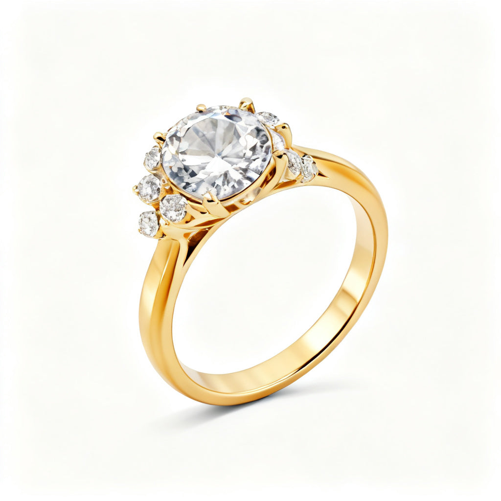 Cushion Cascade Ring Yellow Gold 45 Degree View
