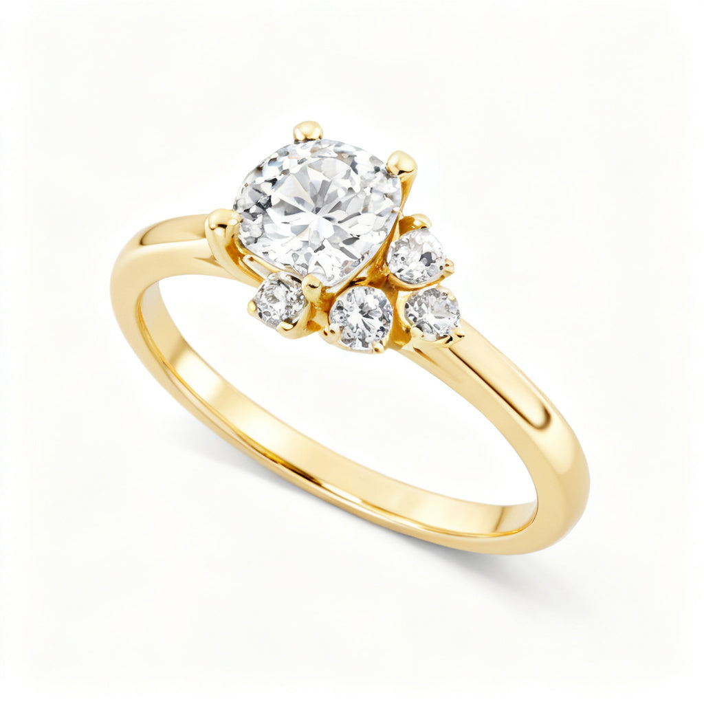 Cushion Cascade Ring Yellow Gold Overhead View