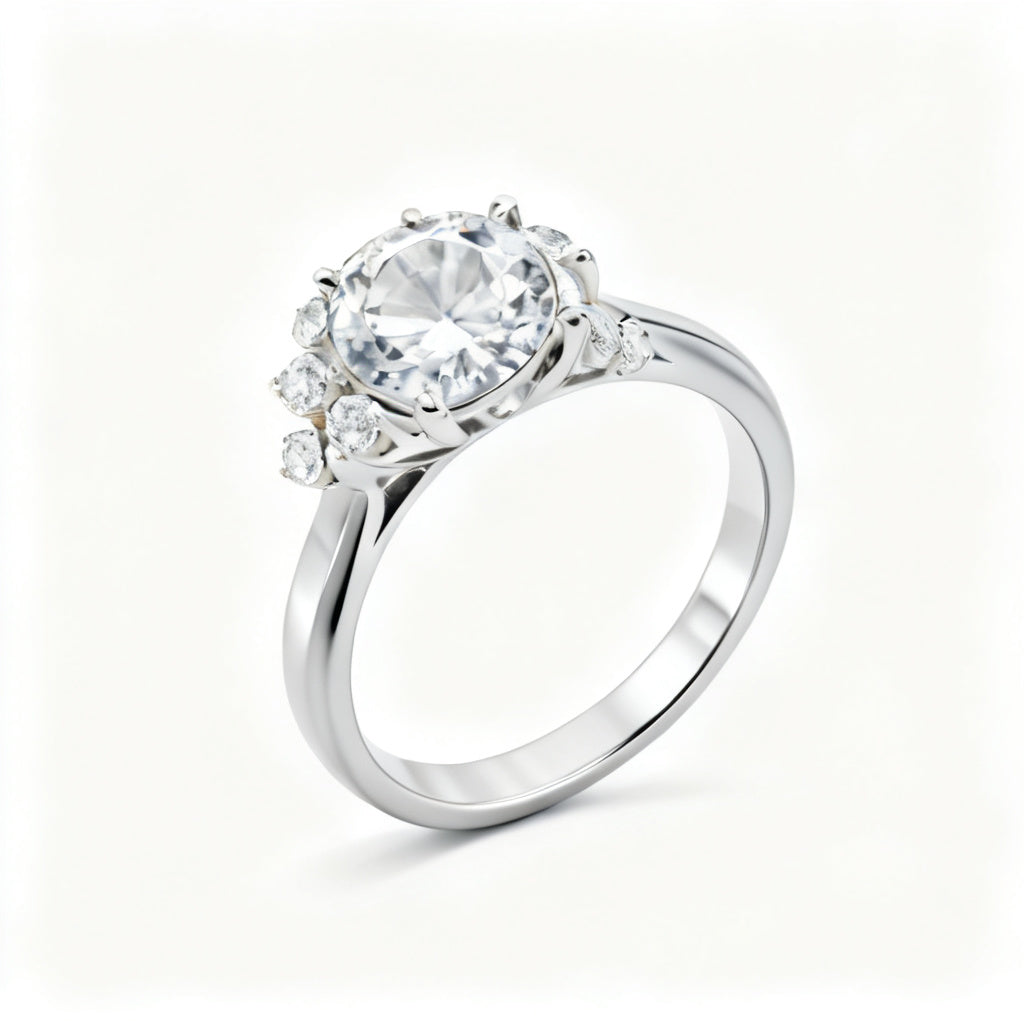 Cushion Cascade Ring White Gold 45 Degree View