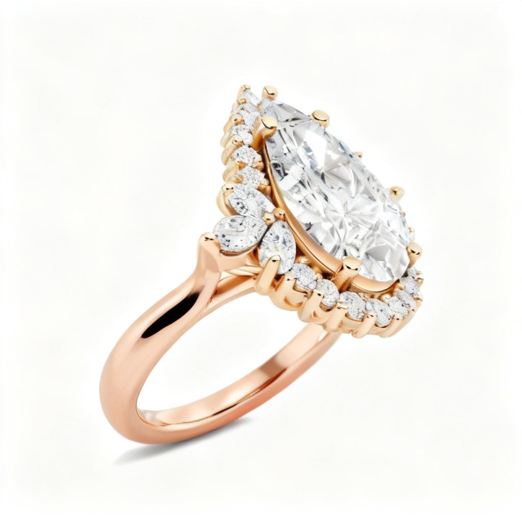 Celestial Pear Halo Rose Gold Side View