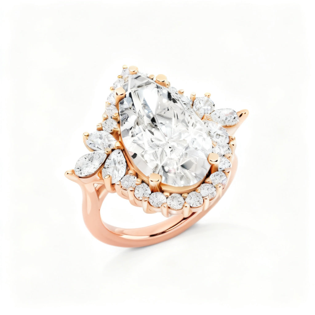 Celestial Pear Halo Rose Gold 45 Degree View