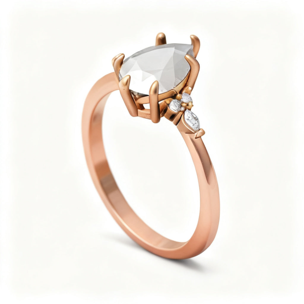 Celestial Pear Radiance Rose Gold 45 Degree View