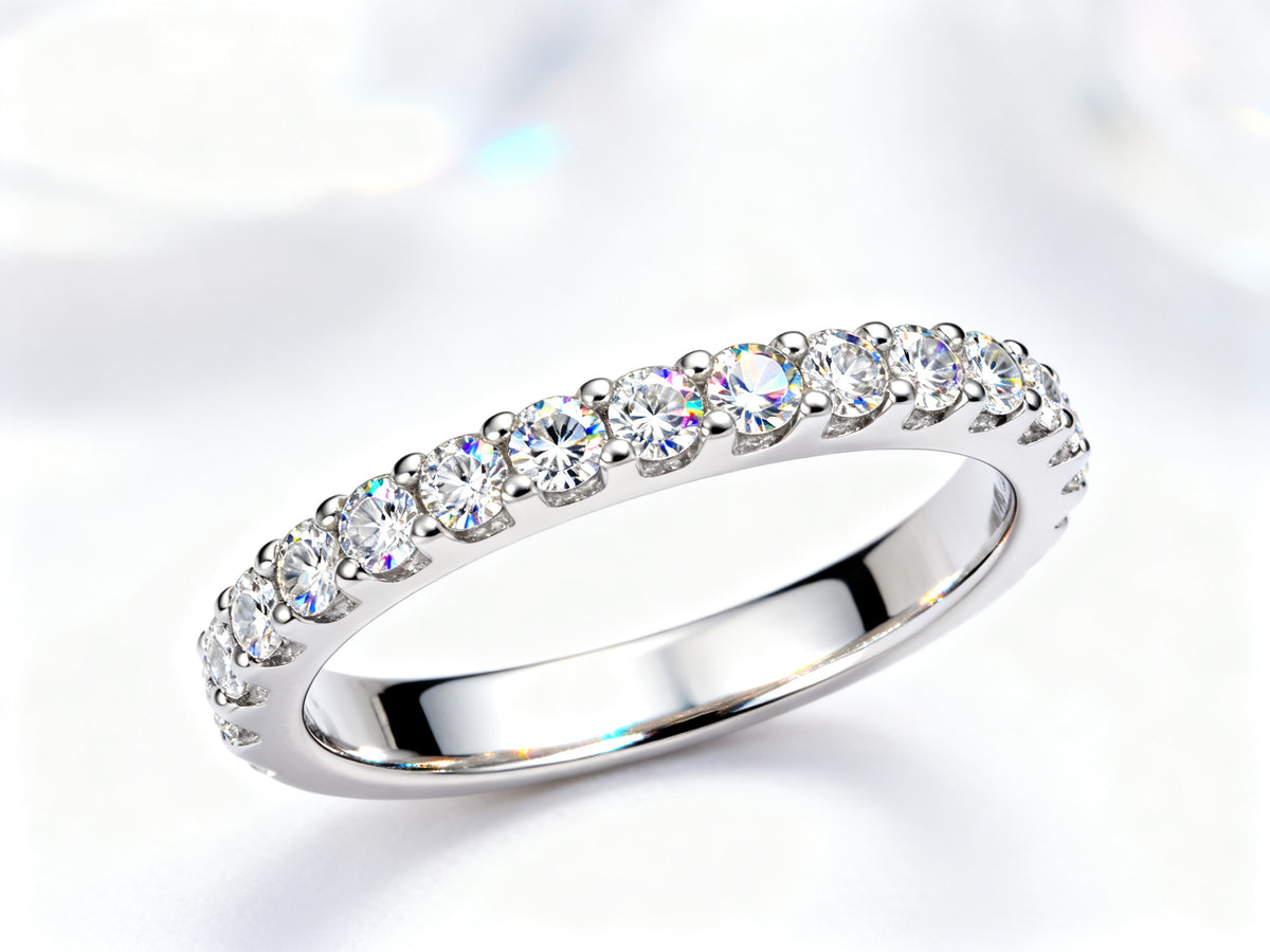 Lustrous Moissanite Pave Band - White Gold - 45 View