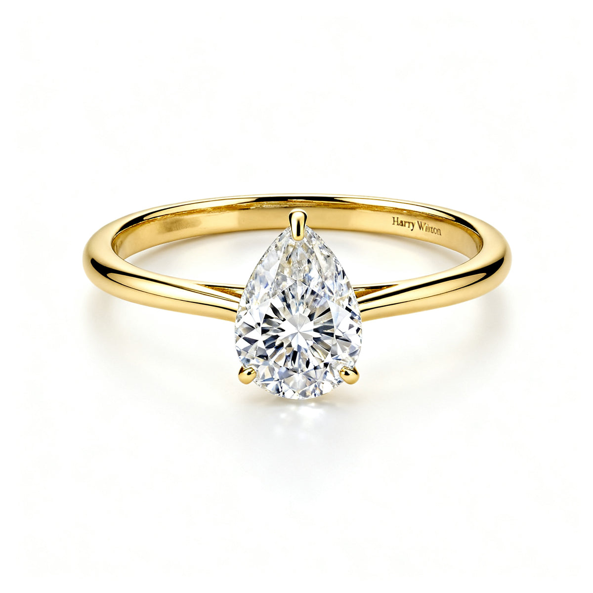 Silver Pear Dewdrop Ring - Yellow Gold - 45 Degree View