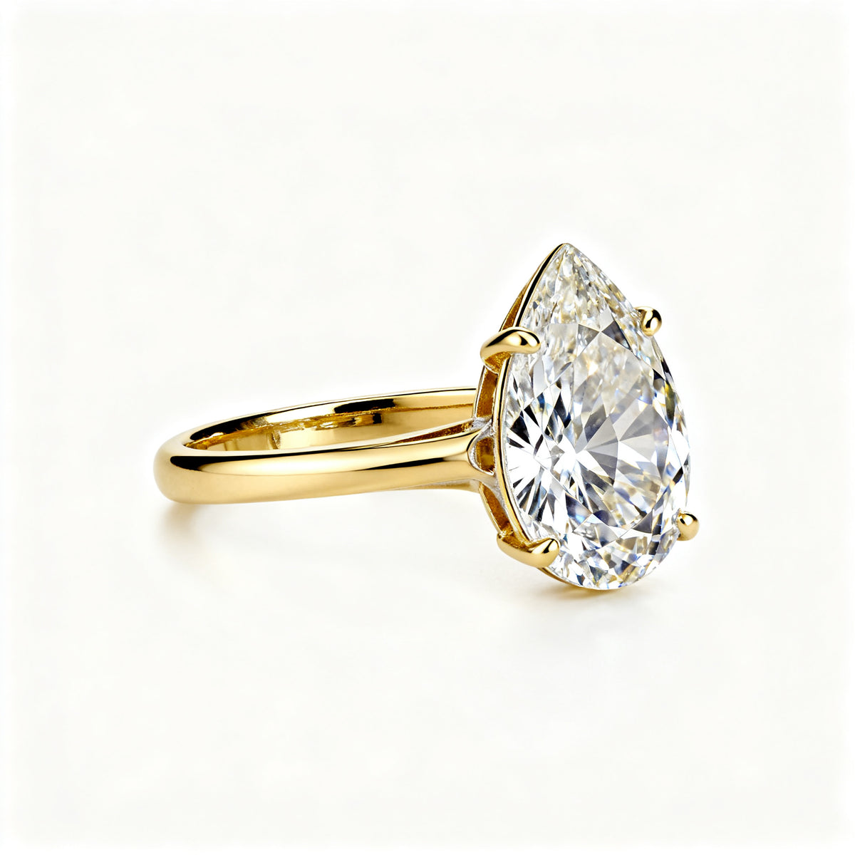 Silver Pear Dewdrop Ring - Yellow Gold - Side View
