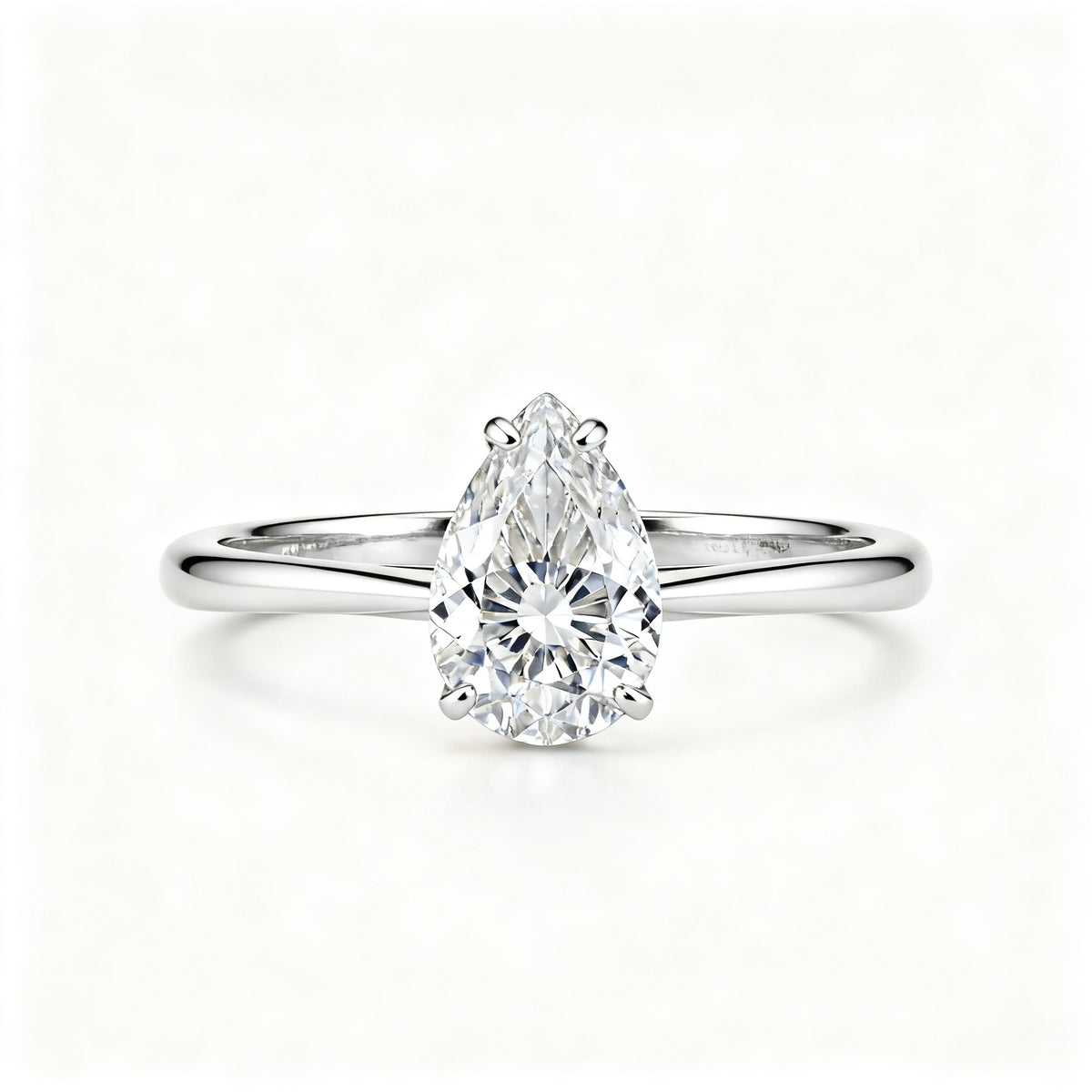 Silver Pear Dewdrop Ring - White Gold - Front View