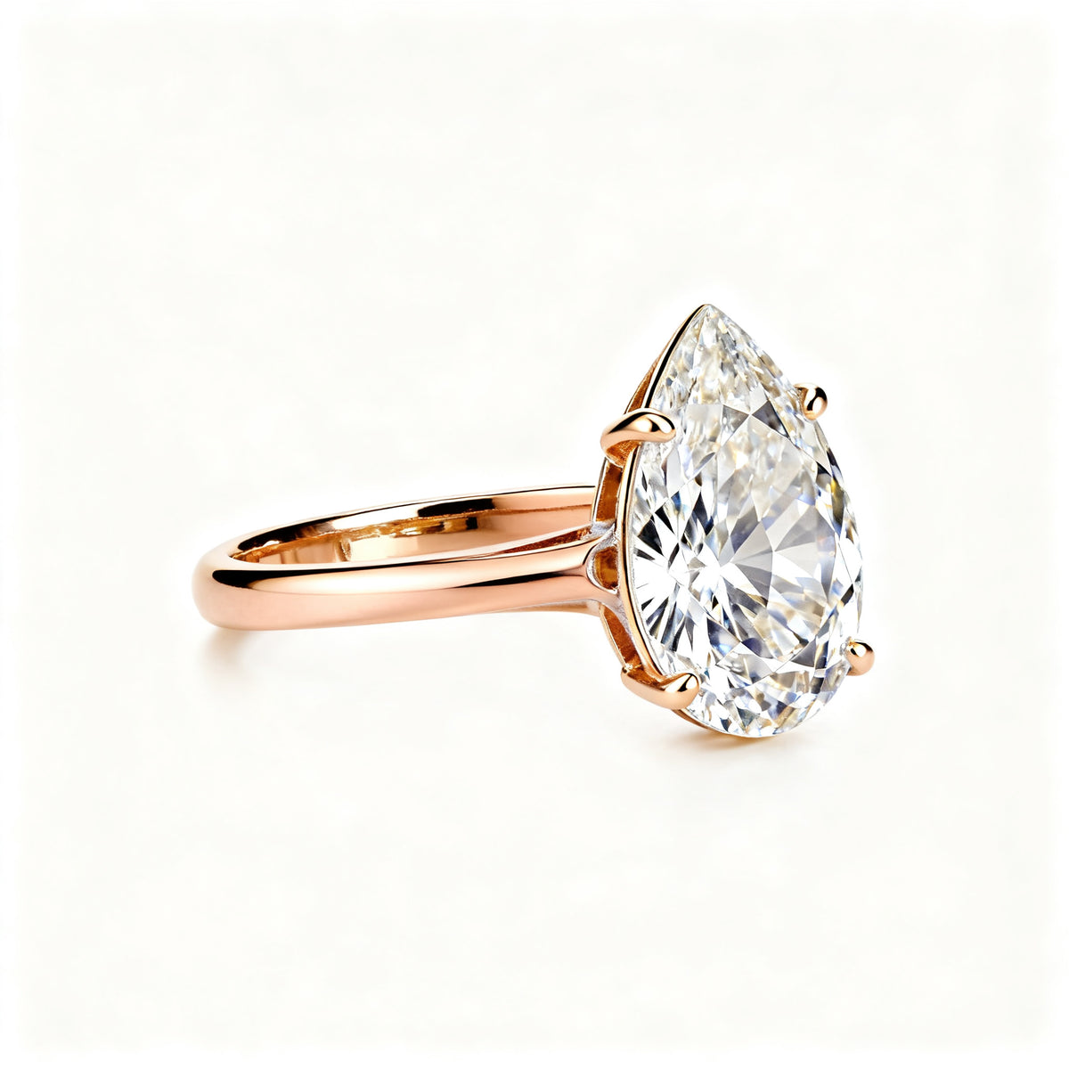 Silver Pear Dewdrop Ring - Rose Gold - Side View