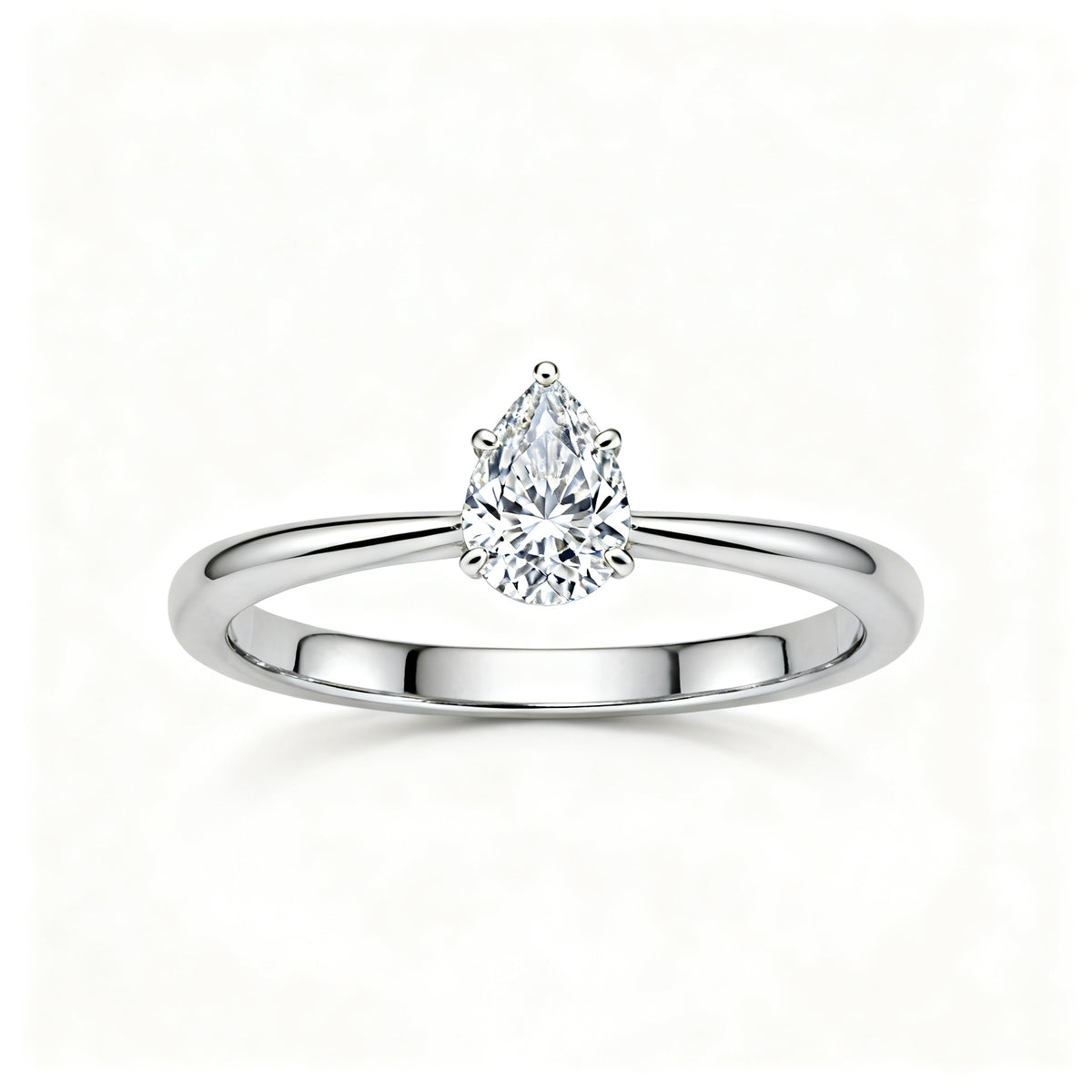 Silver Pear Dewdrop Ring - White Gold - Top View