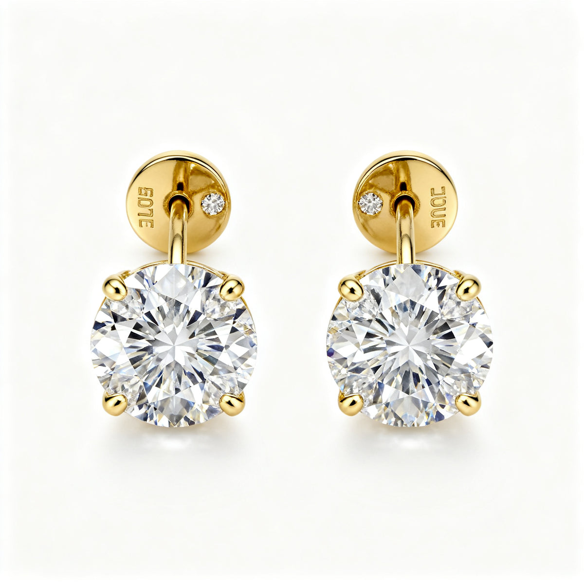 White Moissanite Silver Luxe Back Earrings - YG Front