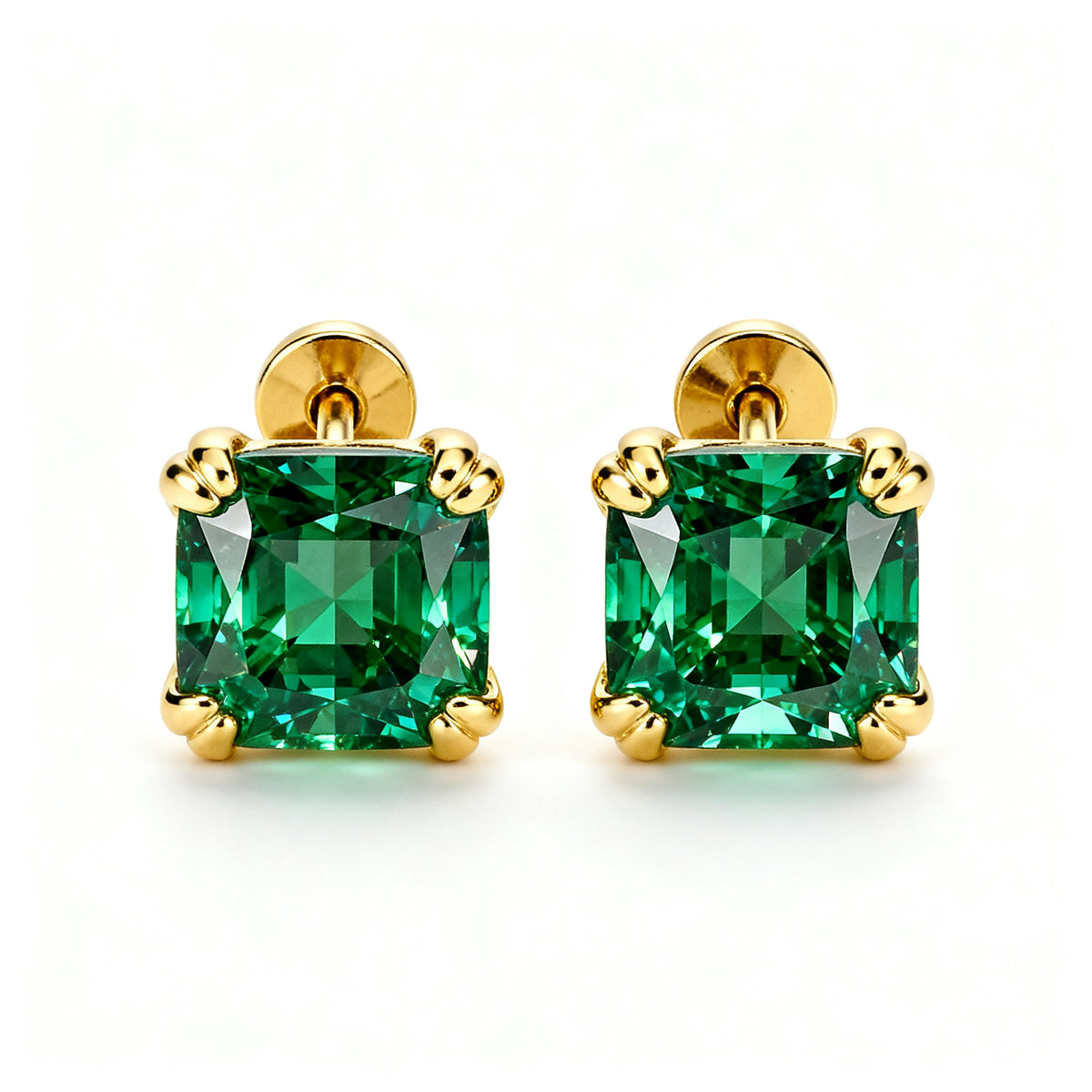 Lab-Grown Emerald Diamond Luxe Back Earrings - YG Front