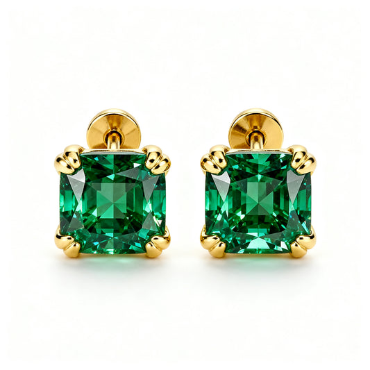 Lab-Grown Emerald Diamond Luxe Back Earrings - YG Front